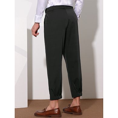 Cropped Dress Pants for Men's Pleated Front Elastic Waist Ankle Length Tapered Pants