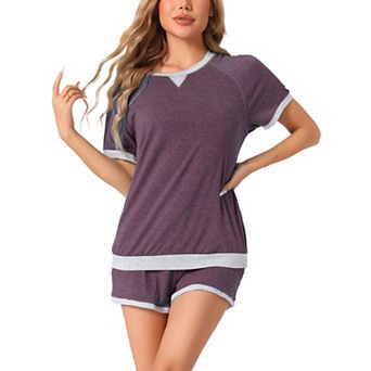 Womens Pajama Sets 2 pc Short Sleeve Sleepwear Set with Pockets Casual Short Set Lounge Sets