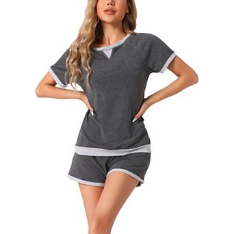Womens Pajama Sets 2 pc Short Sleeve Sleepwear Set with Pockets Casual Short Set Lounge Sets
