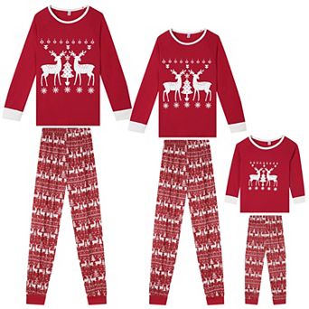 Deer Print Long Sleeve Tee with Pants Loungewear Holiday Pajama Sets for Men