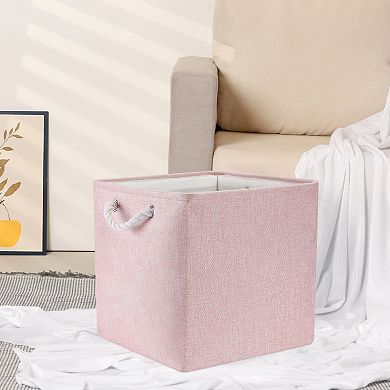 13 Inch Square Fabric Collapsible Storage Basket Bin with Handle, Storage Cube