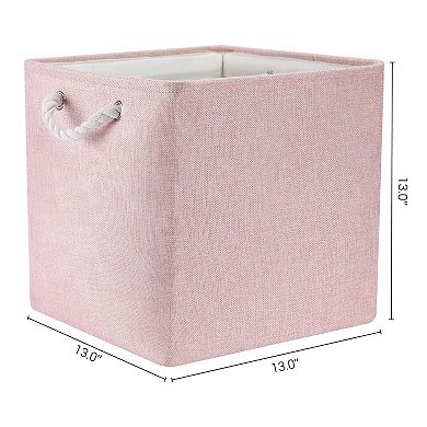 13 Inch Square Fabric Collapsible Storage Basket Bin with Handle, Storage Cube