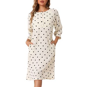 Womens Nightgowns Button Up Sleepwear 3/4 Sleeve Crew Neck Cute Print Sleepshirt with Pockets