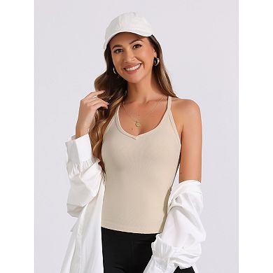 Women's Slim-Fit Camisoles Ribbed Deep V-Neck Comi Workout Tank Top