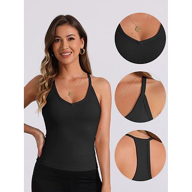 Women's Slim-Fit Camisoles Ribbed Deep V-Neck Comi Workout Tank Top
