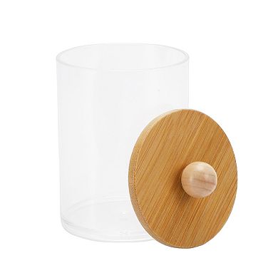 Lid-round Cylindrical Cover Acrylic Wood Cotton Swab Jar 1 Pc