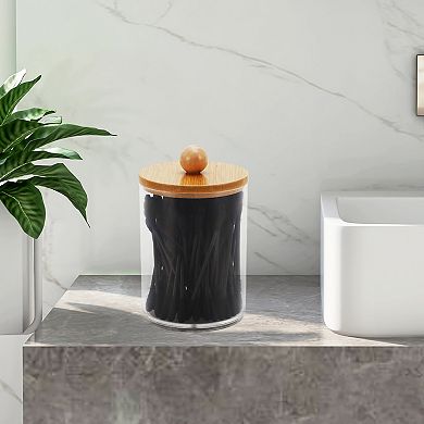 Lid-round Cylindrical Cover Acrylic Wood Cotton Swab Jar 1 Pc