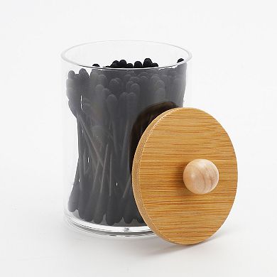 Lid-round Cylindrical Cover Acrylic Wood Cotton Swab Jar 1 Pc