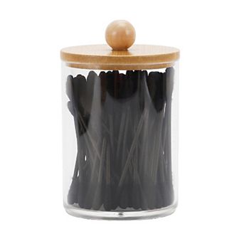 Lid-round Cylindrical Cover Acrylic Wood Cotton Swab Jar 1 pc
