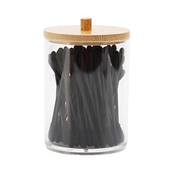 Lid-round Cylindrical Cover Acrylic Wood Cotton Swab Jar 1 pc