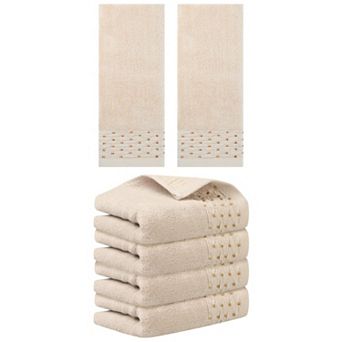 6 Pack Embroidery Pattern Hand Towels Set, Cotton Hand Towels Set 14" x 30"