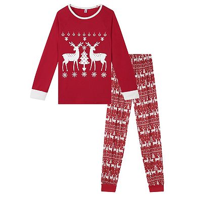 Deer Print Long Sleeve Tee with Pants Loungewear Holiday Pajama Sets for Men