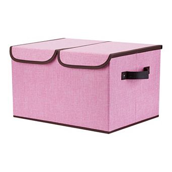 Storage Bin Cube with Handle and Lid, Collapsible Storage Basket for Shelves Closet Organizing