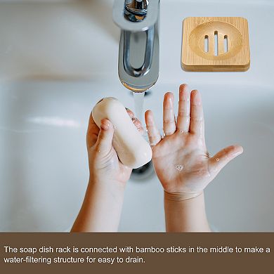 Wooden Soap Dish, 4Pack Soap Saver Tray Self Draining Soap Holder for Kitchen Sink