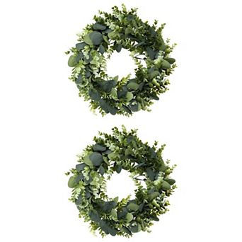 2 Pack Eucalyptus Wreath Sets Handmade Fall Wreath Green Leaf Wreath for Window