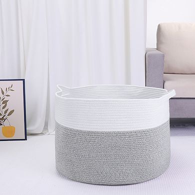 Woven Storage Bin, Shelf Closet Storage Basket for Blankets, Clothes, Organizer Bin with Handles