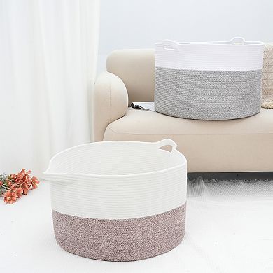 Woven Storage Bin, Shelf Closet Storage Basket for Blankets, Clothes, Organizer Bin with Handles