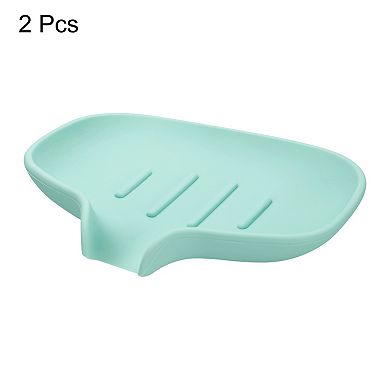 Soap Dish with Drain Tray, Silicone Self Draining Waterfall Soap Saver Holder 2 Pack