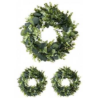 3 Pack Eucalyptus Wreath Sets Handmade Fall Wreath Green Leaf Wreath for Window