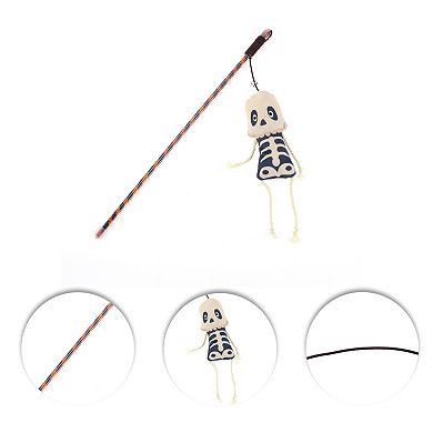 1 Pcs Portable Bone Pattern Cat Playing Rod for Indoor Black White