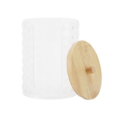 Cylindrical Cover Acrylic Wood Cotton Swab Jar 1 Pc