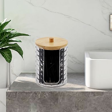 Cylindrical Cover Acrylic Wood Cotton Swab Jar 1 Pc