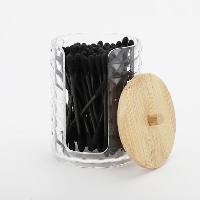 Cylindrical Cover Acrylic Wood Cotton Swab Jar 1 Pc