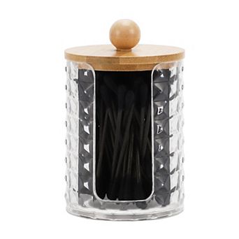 Cylindrical Cover Acrylic Wood Cotton Swab Jar 1 pc