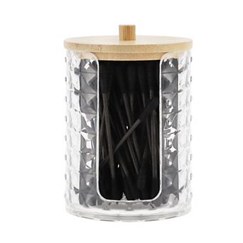 Cylindrical Cover Acrylic Wood Cotton Swab Jar 1 pc