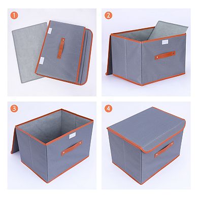 Fabric Storage Bin with Handles and Lid for Shelves Closet, 1 Pcs Collapsible Storage Basket