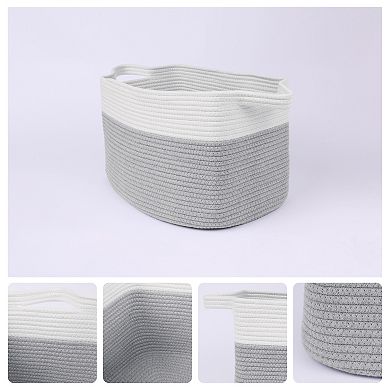 Woven Storage Basket with Handle, Shelf Closet Storage Bin for Blankets, Shoes, Organizer Bin