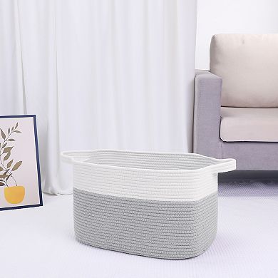 Woven Storage Basket with Handle, Shelf Closet Storage Bin for Blankets, Shoes, Organizer Bin