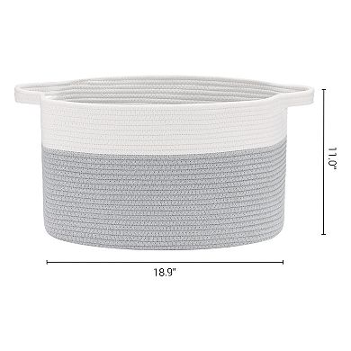 Woven Storage Basket with Handle, Shelf Closet Storage Bin for Blankets, Shoes, Organizer Bin