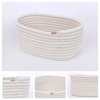 3 Packs Woven Storage Basket, Shelf Closet Storage Organizer Bin for Blankets, Clothes, Shoes