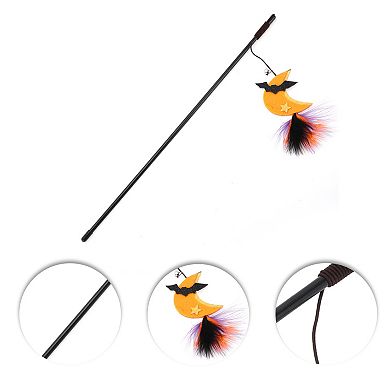 1 Pcs Convenient Moon Pattern Cat Playing Rod Yellow Orange Black Purple