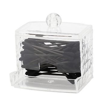 Diamond Pattern Square Cover Plastic Cotton Swab Jar for Bathroom Clear 1 pc