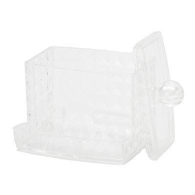 Diamond Pattern Square Cover Plastic Cotton Swab Jar for Bathroom Clear 1 Pc