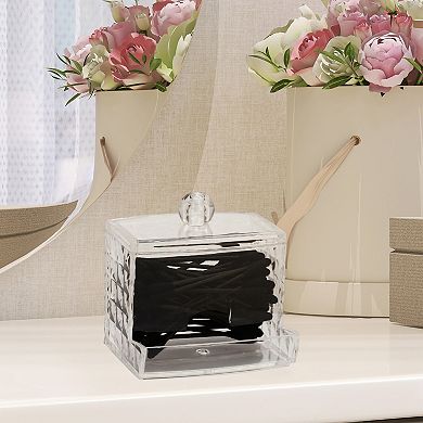 Diamond Pattern Square Cover Plastic Cotton Swab Jar for Bathroom Clear 1 Pc