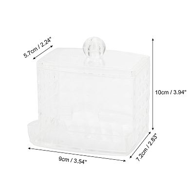 Diamond Pattern Square Cover Plastic Cotton Swab Jar for Bathroom Clear 1 Pc