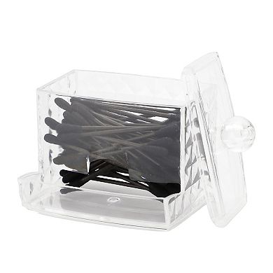 Diamond Pattern Square Cover Plastic Cotton Swab Jar for Bathroom Clear 1 Pc