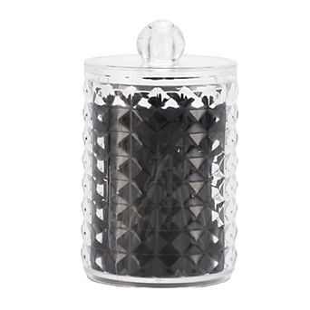 Round Diamond Pattern Acrylic Cotton Swab Jar for Bathroom Kitchen 1 pc