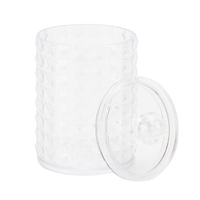 Round Diamond Pattern Acrylic Cotton Swab Jar for Bathroom Kitchen 1 Pc