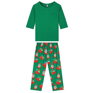 Pajamas Santa Loungewear Set Long Sleeve Pjs Set for Children