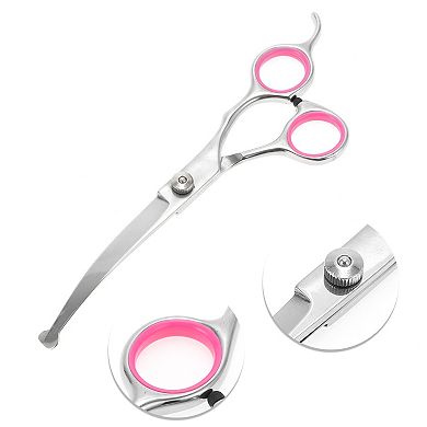 1 Pcs Round Head Dog Grooming Scissors for Pets Shop 6 Inches Silver Tone Pink
