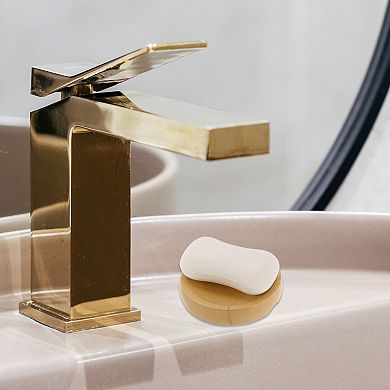 Portable Round Soap Dish for Bathroom for Kitchen 3.94"x3.94"x0.79" Brown 1 Pc