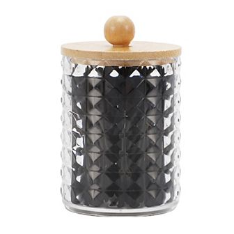 Square Diamond Pattern Acrylic Wood Cotton Swab Jar Clear Wood Color 1 pc