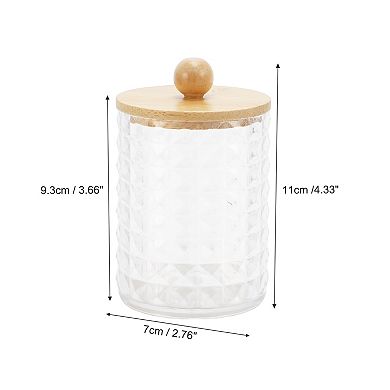 Square Diamond Pattern Acrylic Wood Cotton Swab Jar Clear Wood Color 1 Pc