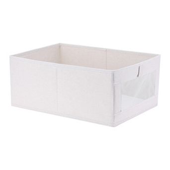 Fabric Storage Bin, 1 pc Collapsible Storage Basket Clothes Books Beige 16"x 11"x 7"
