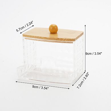 Diamond Pattern Square Ball Cover Acrylic Cotton Swab Jar Clear Wood Color 1 Pc