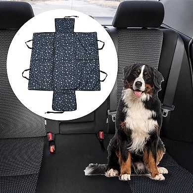 Waterproof Car Seat Cover for Dog Cat Stars Prints Navy Blue 1 Pc